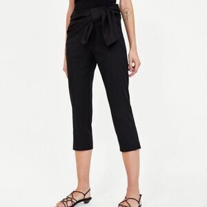 NWT Black Linen Blend Cropped High Waist Pants